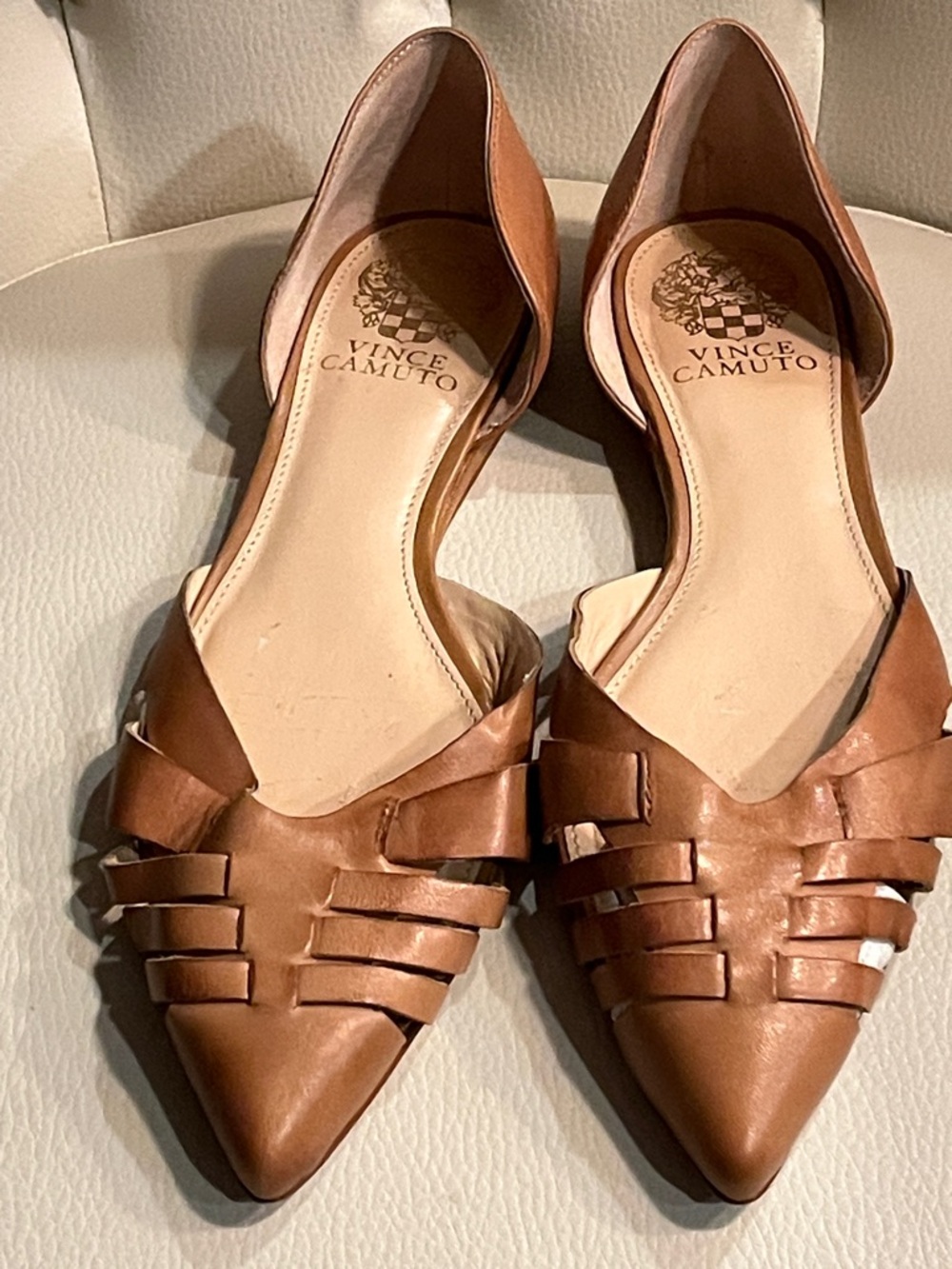 Vince Camuto Women's Tan Leather Pointed D'Orsay Flats Size 8 - Picture 4 of 11